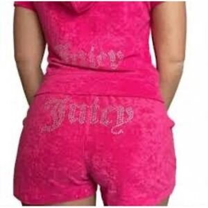 Juicy Couture Vixen Pink Terry Cloth Track Set XL Rhinestone Logo Hoodie NWT